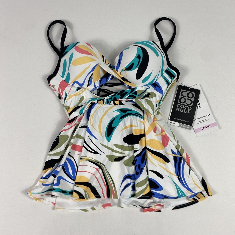 Coco Reef Tankini Top Womens 32/34C White Icon Twist Underwire Swimwear
